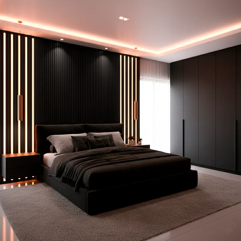 Riflaj MDF Negru cu 5 LED – Panou Decorativ 60x280 cm [2]