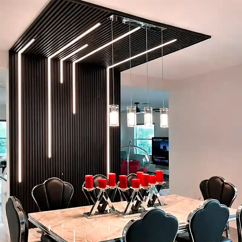 Riflaj MDF Negru 5 LED Cascadă – Panou Decorativ 60x280 cm [2]