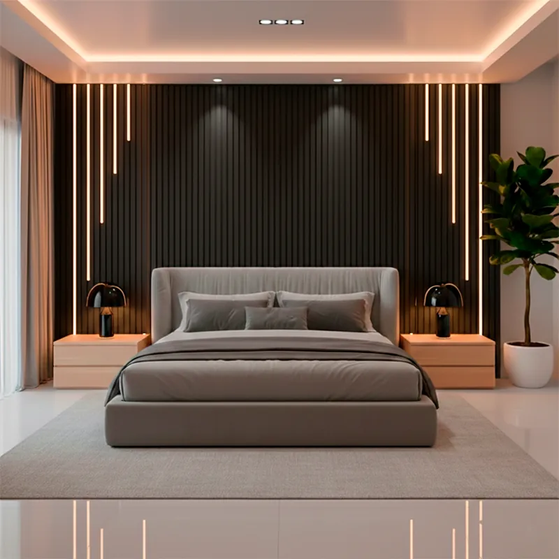 Riflaj MDF Negru 5 LED Cascadă – Panou Decorativ 60x280 cm [6]