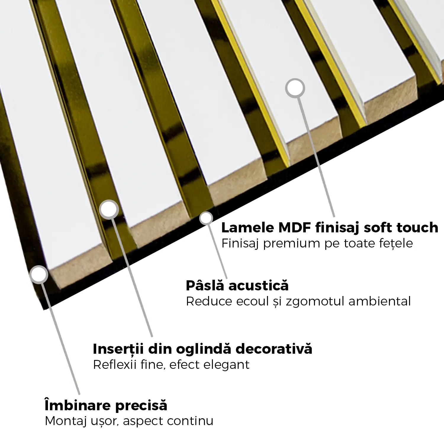 Riflaj Decorativ Alb cu Oglindă Aurie - Design Premium [3]