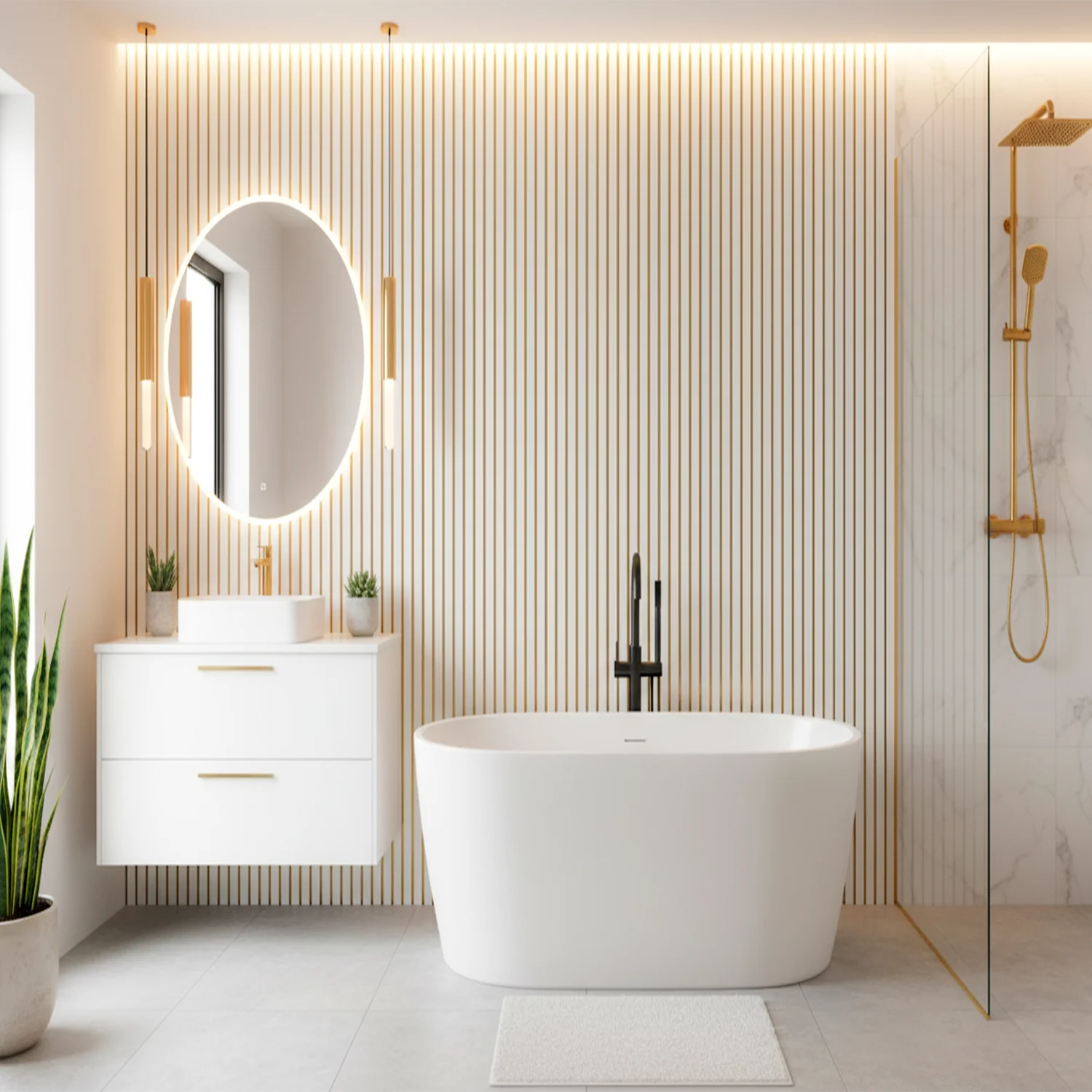 Riflaj Decorativ Alb cu Oglindă Aurie - Design Premium [4]