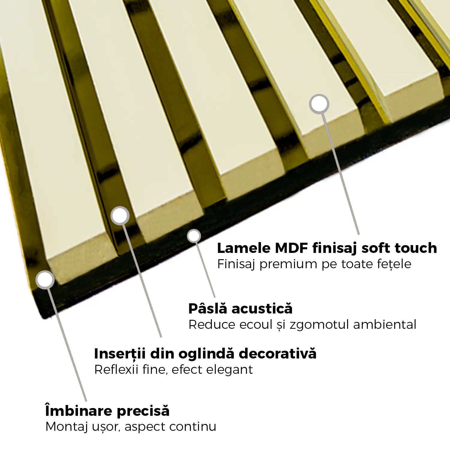 Riflaj Decorativ Crem cu Oglindă Aurie - Panou Premium 280 cm [3]