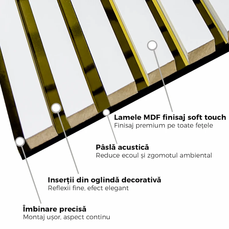 Riflaj Decorativ Alb cu Oglindă Aurie - Design Premium [3]
