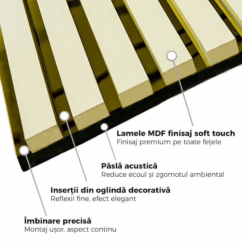 Riflaj Decorativ Crem cu Oglindă Aurie - Panou Premium 280 cm [3]