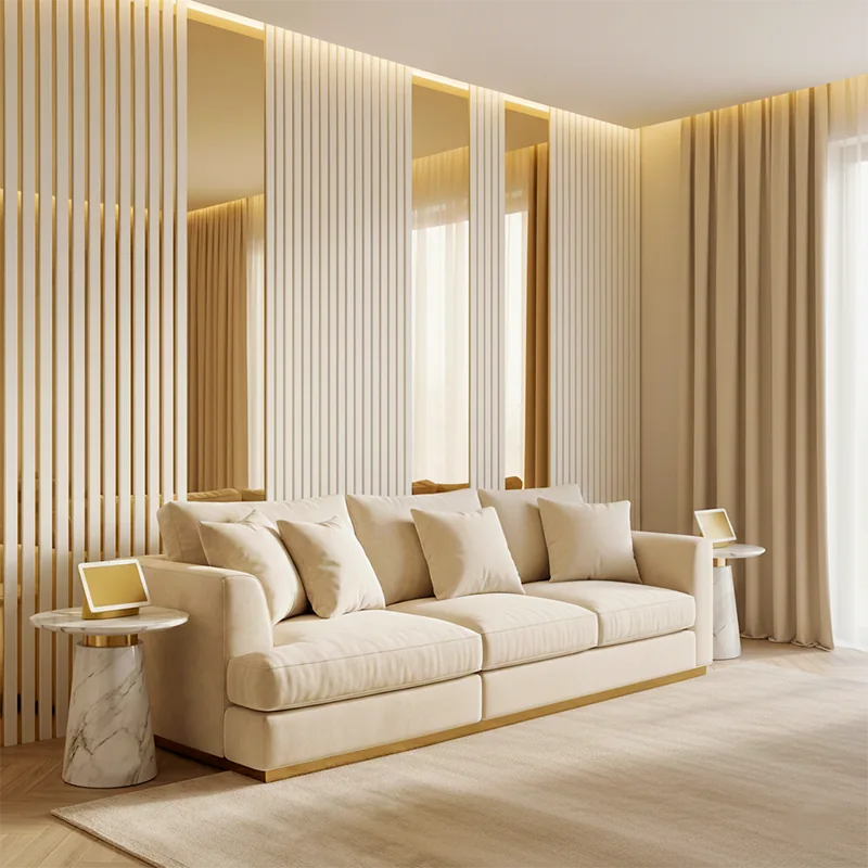 Riflaj Decorativ Crem cu Oglindă Aurie - Panou Premium 280 cm [2]