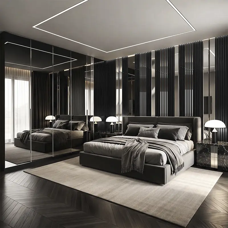 Riflaj Premium MDF Negru cu Oglindă Argintie - 280 cm [2]