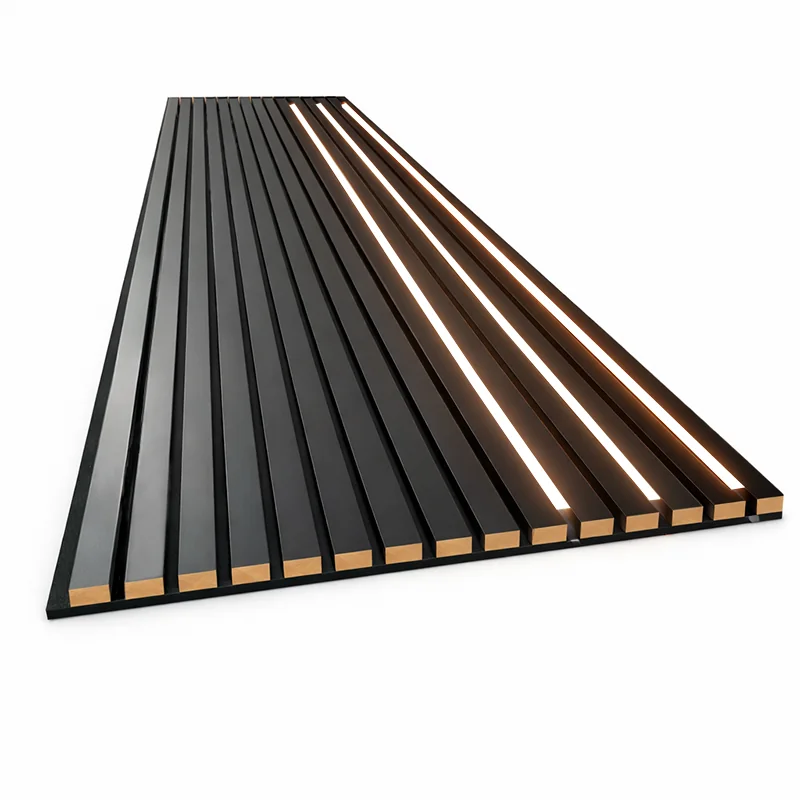 Riflaje Decorative cu LED - Riflaj MDF Negru cu 3 LED – Panou Decorativ 60×280 cm