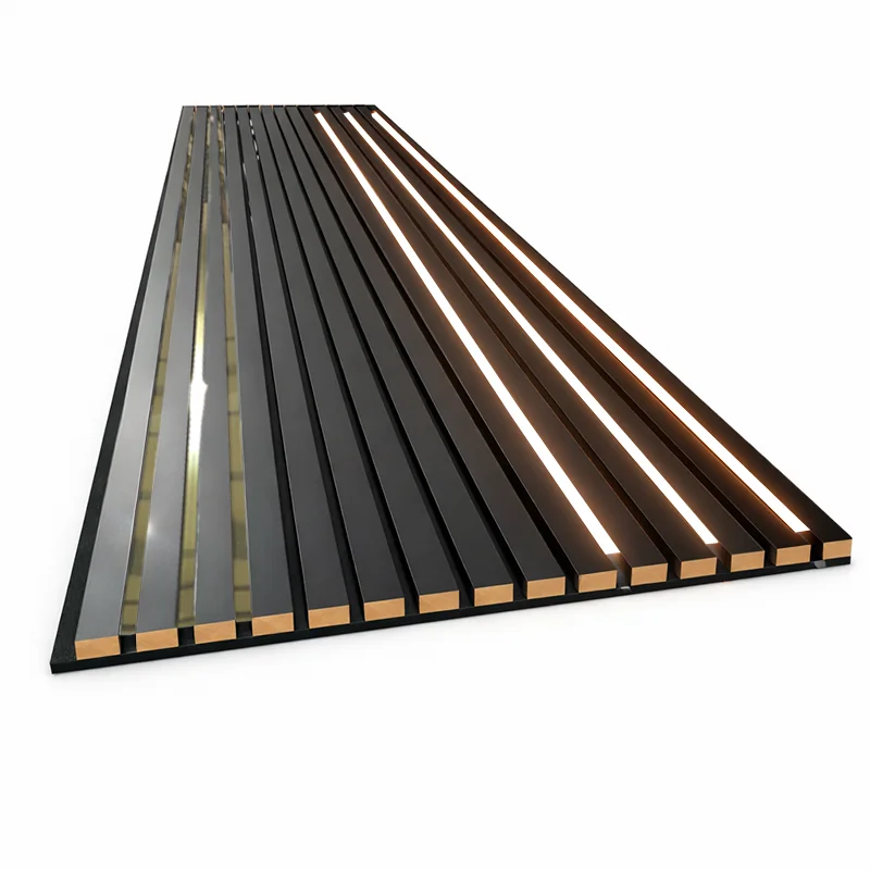 Riflaje Decorative cu LED - riflaj-mdf-negru-3-led-3-oglinda-aurie-60x280cm