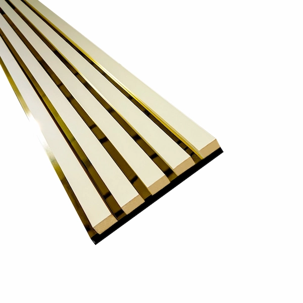 Riflaje Decorative cu Oglindă - Riflaj Decorativ Crem cu Oglindă Aurie - Panou Premium 280 cm