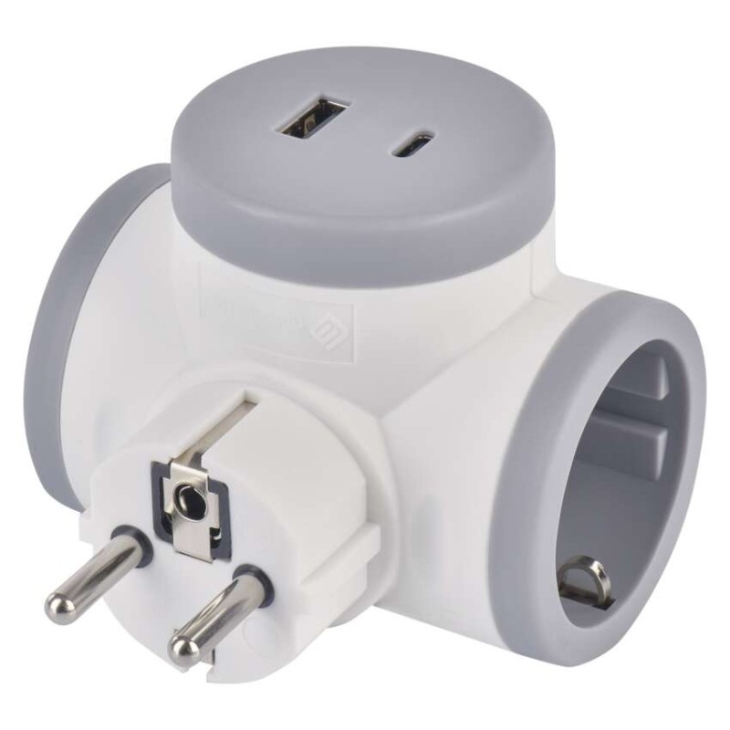 Adaptor 2×, 1×USB-A+1×USB-C, white-grey [2]