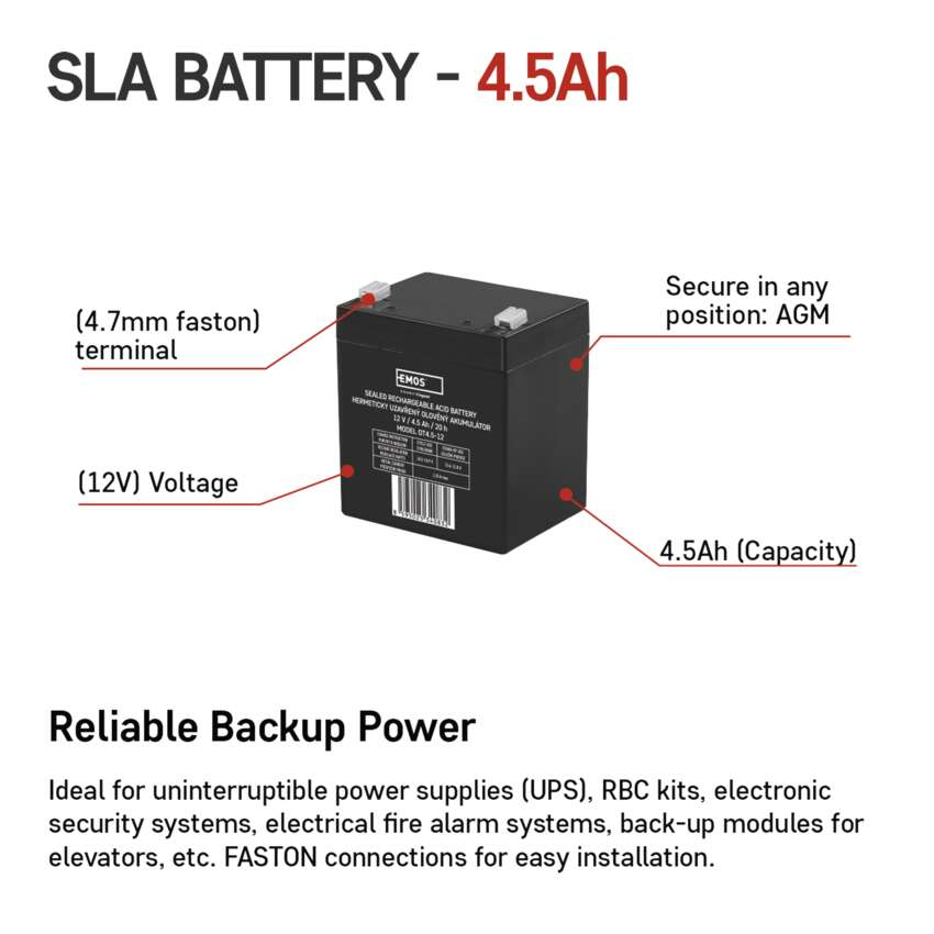 BATERIE REINCARCABILA SLA 12V 4.5AH CU TERMINAL FASTON 4.7MM [3]