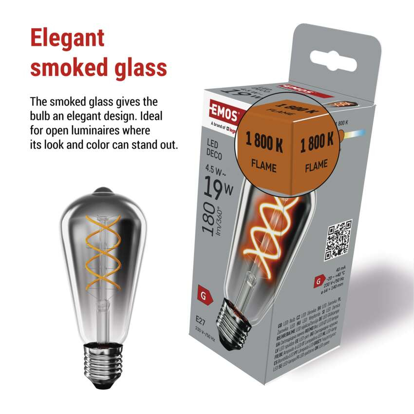BEC LED DECO SMOKED ST64 E27, 4.5W, 180LM, FLAME [4]