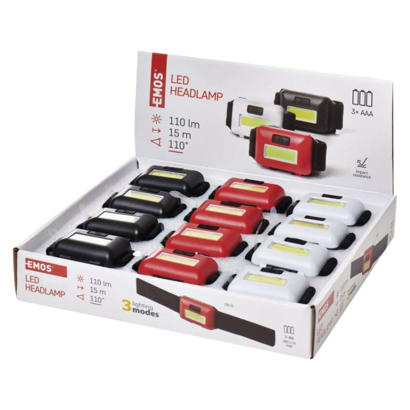 COB LED Headlamp, 110 lm, 3× AAA, 12 pcs, , display box [1]