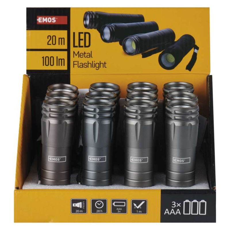 COB LED Metal Flashlight, 100 lm, 3× AAA, 12 pcs, display box [2]