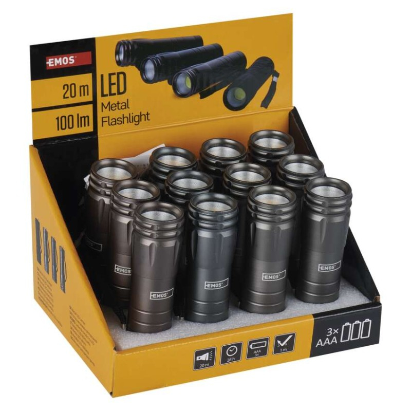 COB LED Metal Flashlight, 100 lm, 3× AAA, 12 pcs, display box [3]