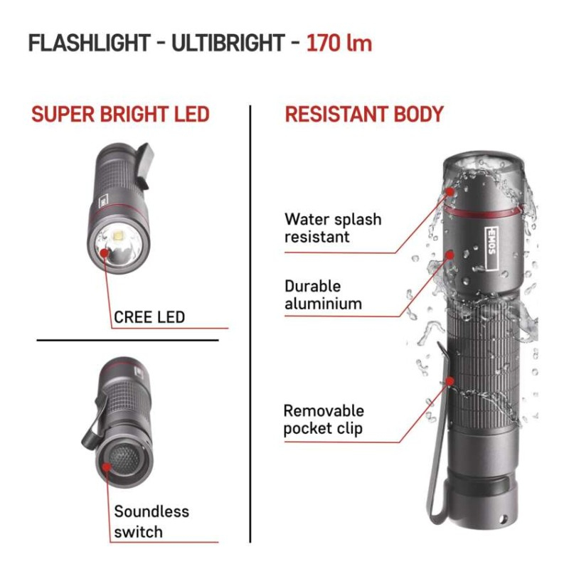 CREE LED Metal Flashligh Ultibright 60, 170lm, 1xAA [3]