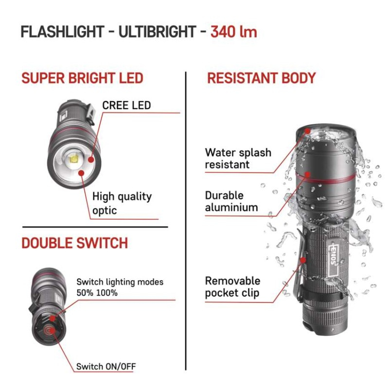 CREE LED Metal Flashligh Ultibright 70, 340lm, 3xAAA [3]