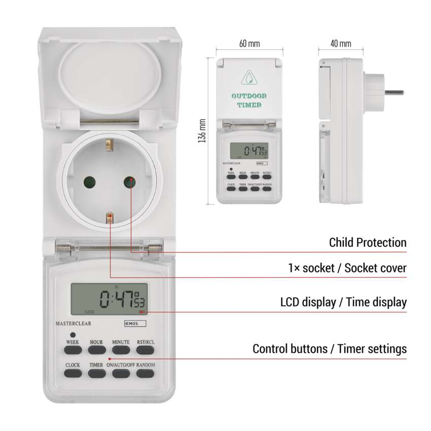 PRIZA CU TEMPORIZATOR DIGITAL EXTERIOR, IP44 [7]