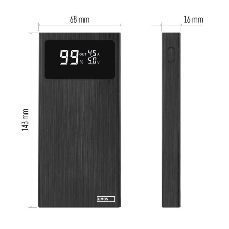 EMOS BETAQ 10 Portable Power bank, 10 000 mAh, 22.5 W, black [2]