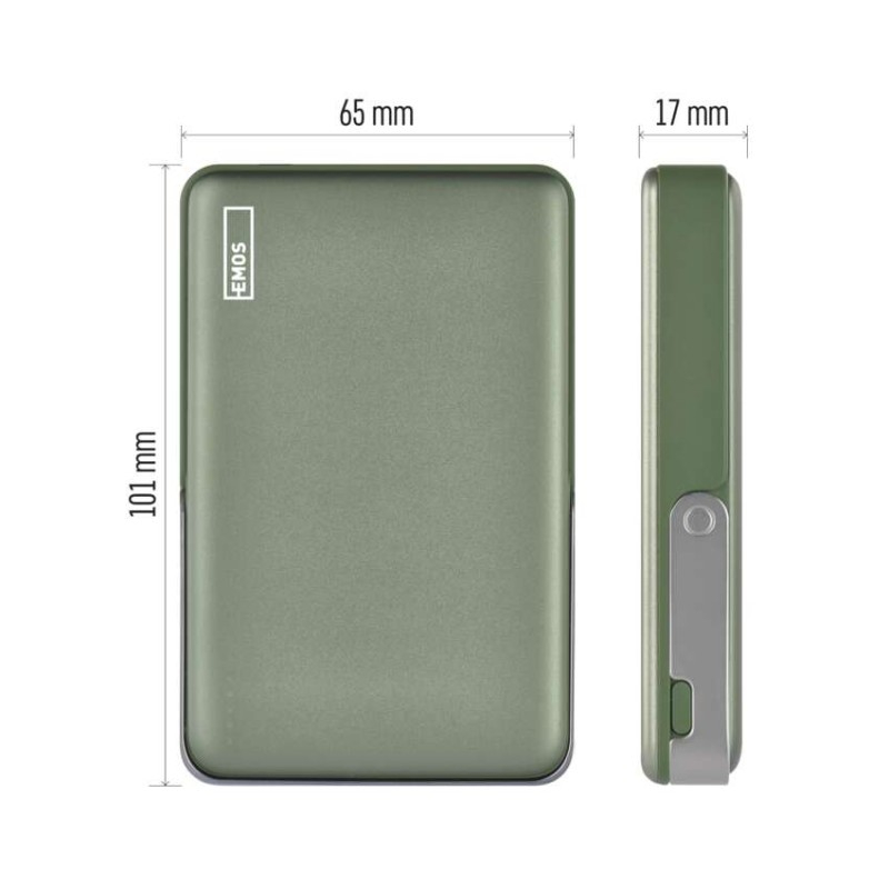 EMOS Portable Power bank WI 1031, 10 000 mAh, 20 W+Wireless, army-green [3]