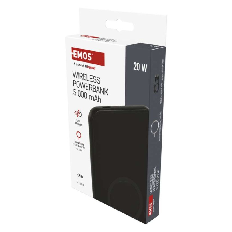 EMOS Portable Power bank WI 521, 5 000 mAh, 20 W+Wireless, black [3]