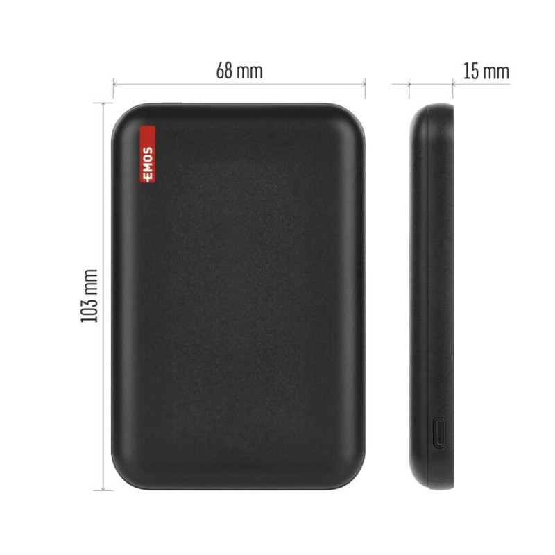 EMOS Portable Power bank WI 521, 5 000 mAh, 20 W+Wireless, black [2]
