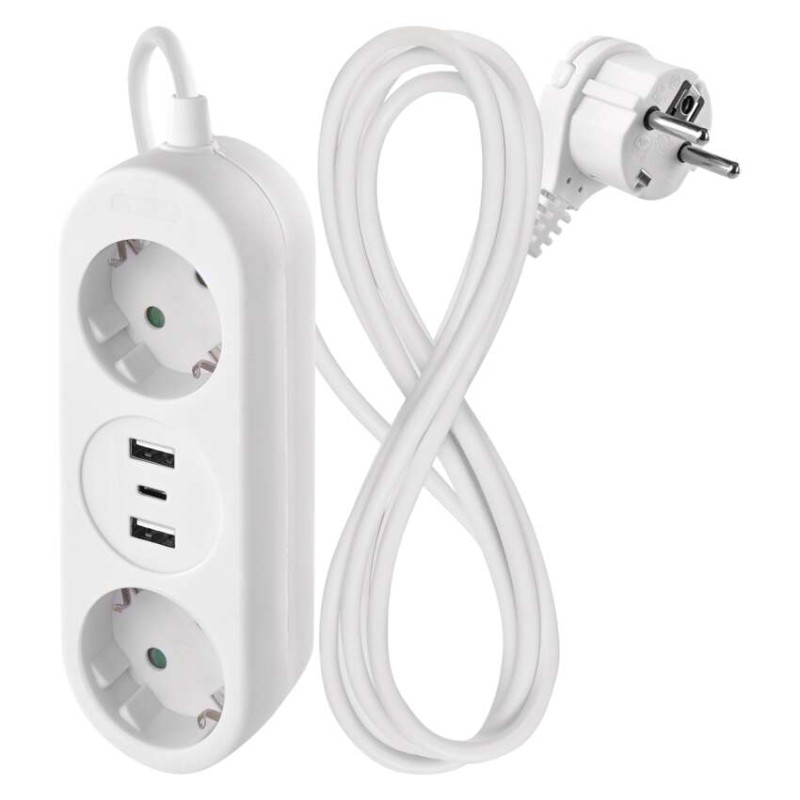Extension Cord 1,4 m / 2 sockets+2×USB-A+1×USB-C / white / PVC / 1,5 mm2 [2]