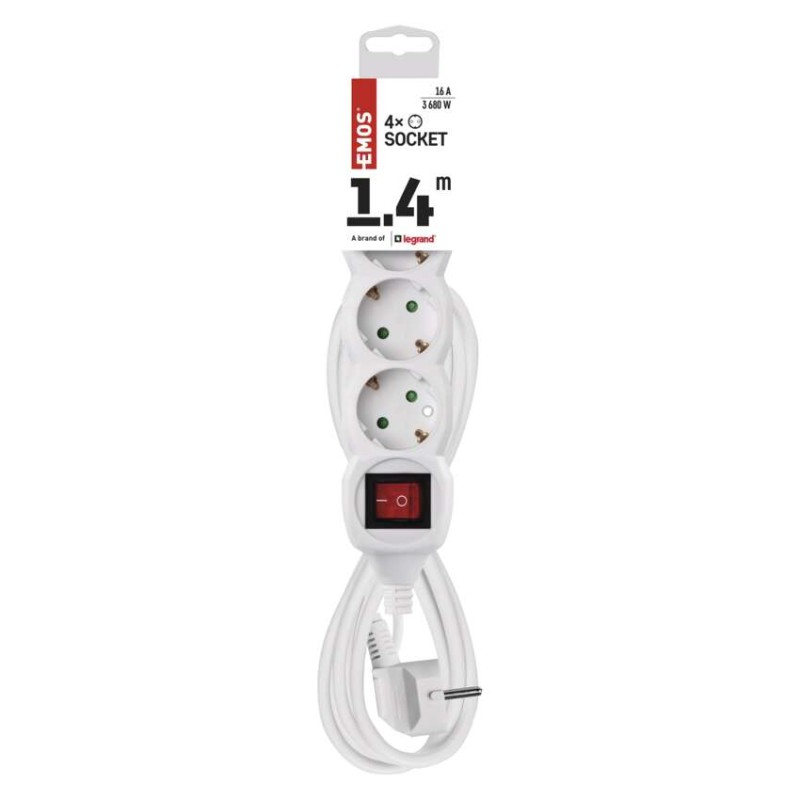 Extension Cord 1,4 m / 4 sockets / white / PVC / 1 mm2 [3]
