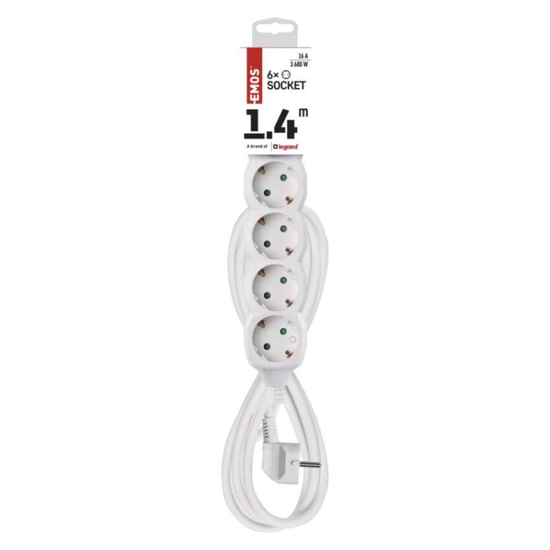 Extension Cord 1,4 m / 6 sockets / white / PVC / 1 mm2 [3]