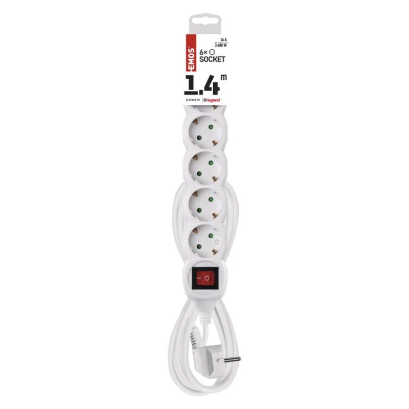 Extension Cord 1,4 m / 6 sockets / white / PVC / 1 mm2 [3]