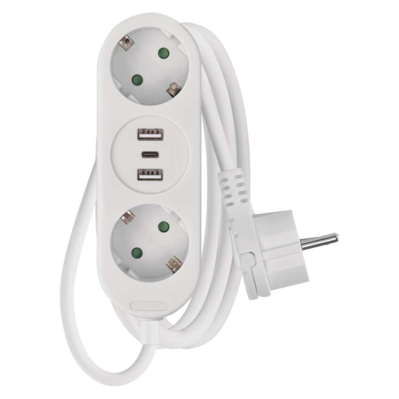Extension Cord 1.5 m / 2 sockets+2×USB A+1×USB C / white / PVC / 1.5 mm2 [2]
