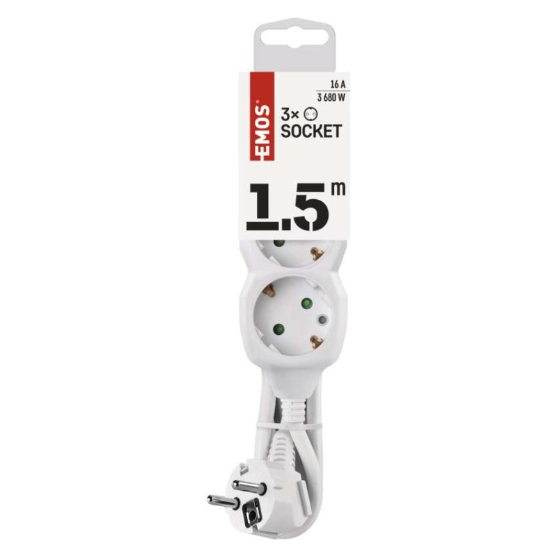 Extension Cord 1.5 m / 3 sockets / white / PVC / 1 mm2 [2]