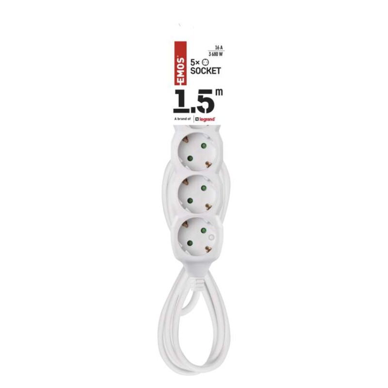 Extension Cord 1.5 m / 5 sockets / white / PVC / 1 mm2 [2]