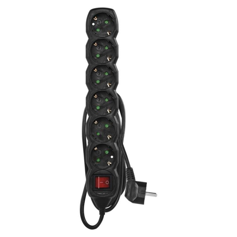 Extension Cord 1.5 m / 6 sockets / switch / black / PVC / 1.5 mm2 [2]