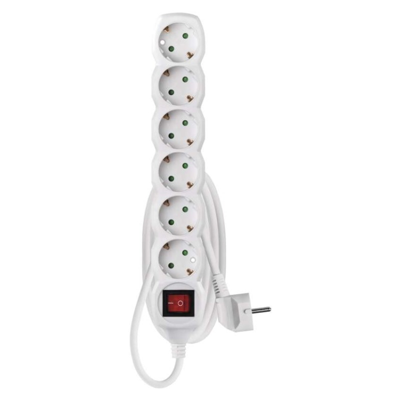 Extension Cord 1.5 m / 6 sockets / switch / white / PVC / 1.5 mm2 [2]