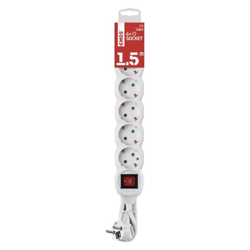 Extension Cord 1.5 m / 6 sockets / switch / white / PVC / 1.5 mm2 [3]