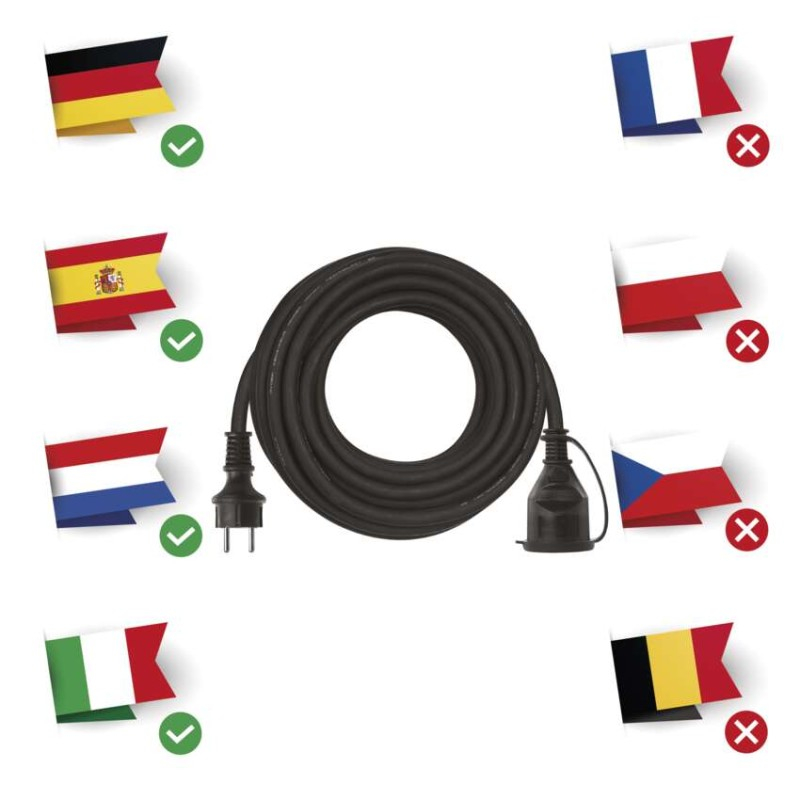 Extension Cord 10 m / 1 socket / black / rubber-neoprene / 250 V / 2.5 mm2 [3]