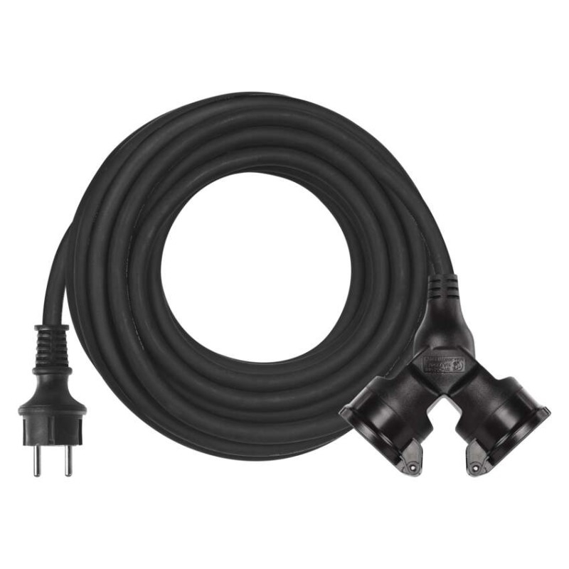 Extension Cord 10 m / 2 sockets / black / rubber / 230 V / 1.5 mm2 [2]