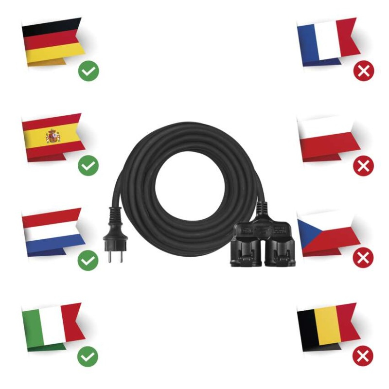 Extension Cord 15 m / 2 socket / black / rubber / 250 V / 1.5 mm2 [3]