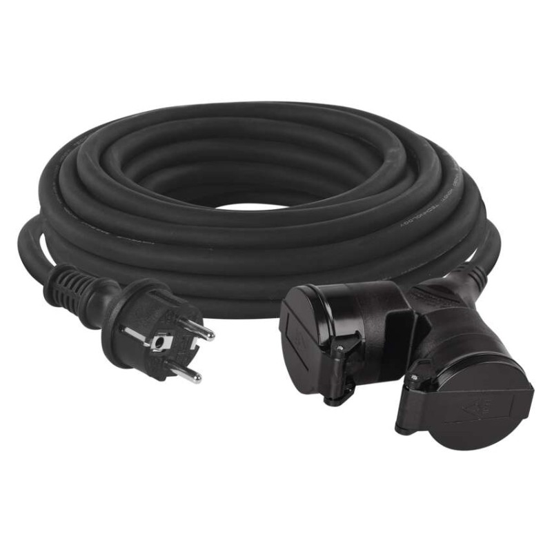 Extension Cord 15 m / 2 sockets / black / rubber / 230 V / 1.5 mm2 [1]