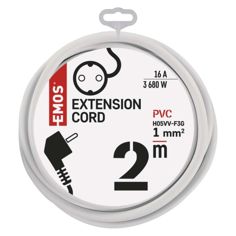 Extension Cord 2 m / 1 sockets / white / PVC / 1 mm2 [3]