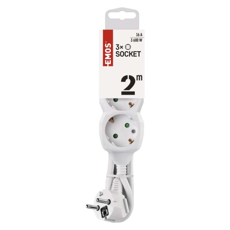 Extension Cord 2 m / 3 sockets / white / PVC / 1 mm2 [2]