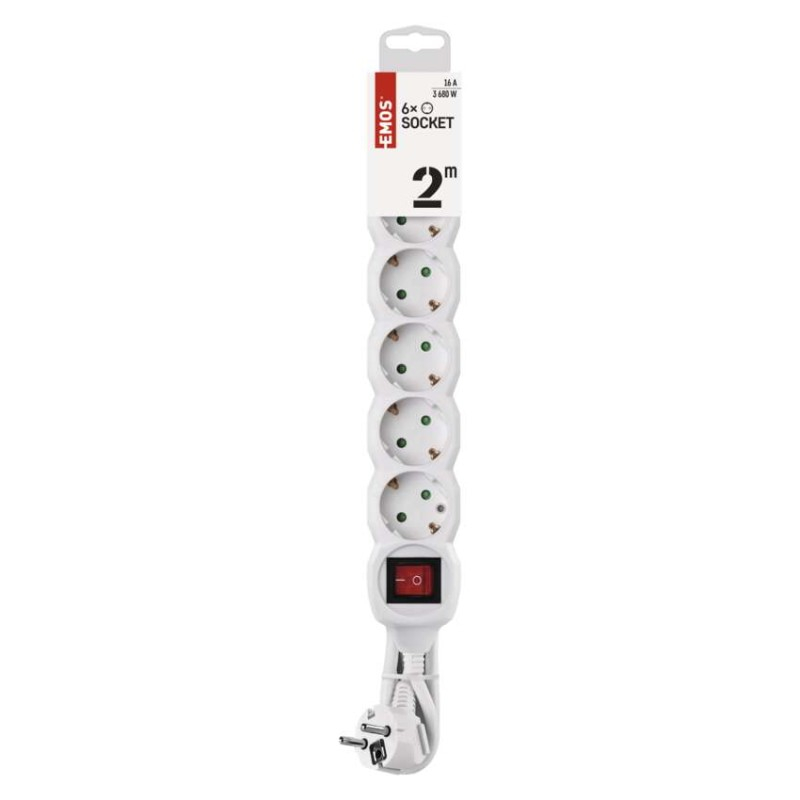 Extension Cord 2 m / 6 sockets / switch / white / PVC / 1.5 mm2 [2]
