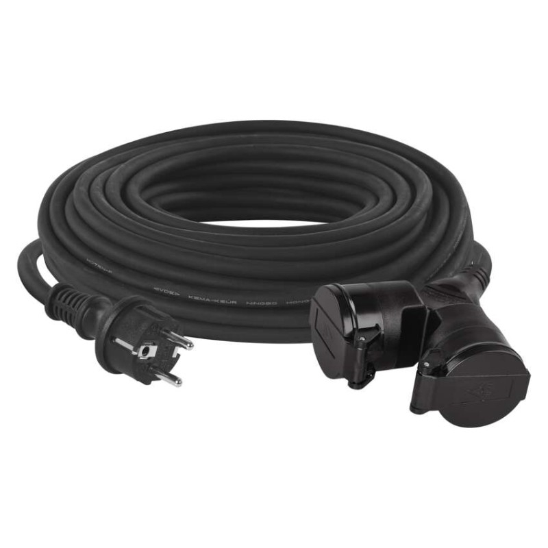 Extension Cord 20 m / 2 sockets / black / rubber / 230 V / 1.5 mm2 [1]
