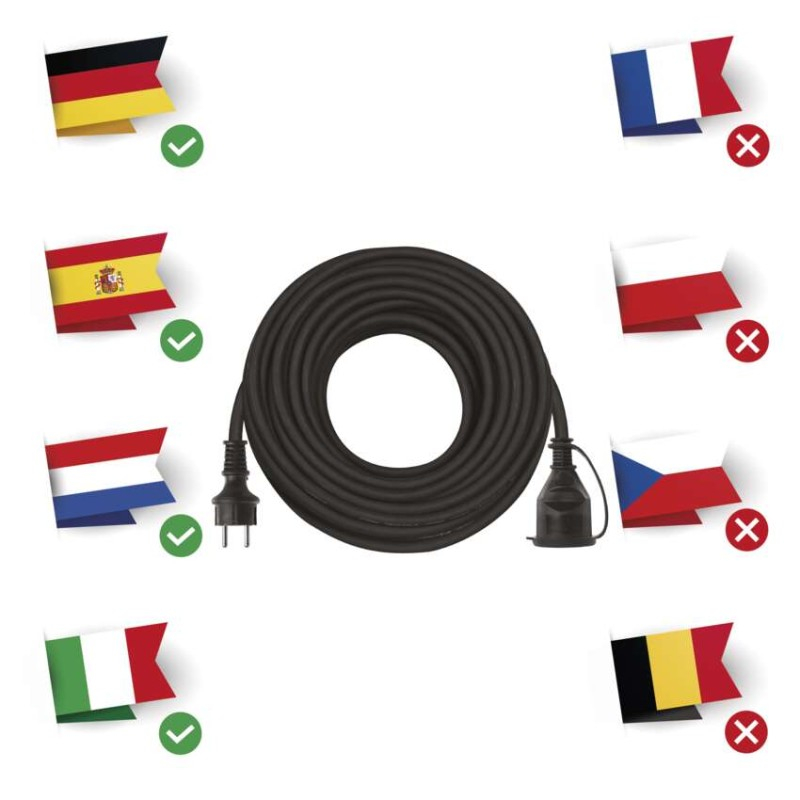 Extension Cord 25 m / 1 socket / black / rubber-neoprene / 250 V / 2.5 mm2 [3]