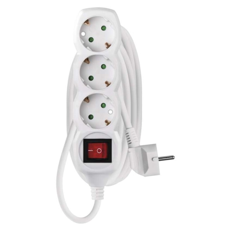 Extension Cord 3 m / 3 sockets / switch / white / PVC / 1.5 mm2 [2]