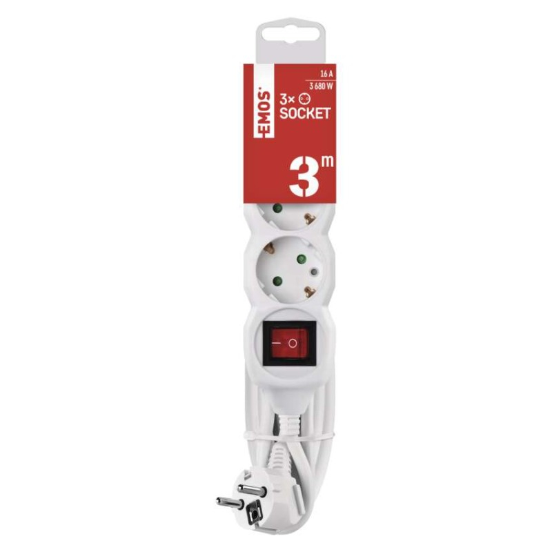 Extension Cord 3 m / 3 sockets / switch / white / PVC / 1.5 mm2 [3]