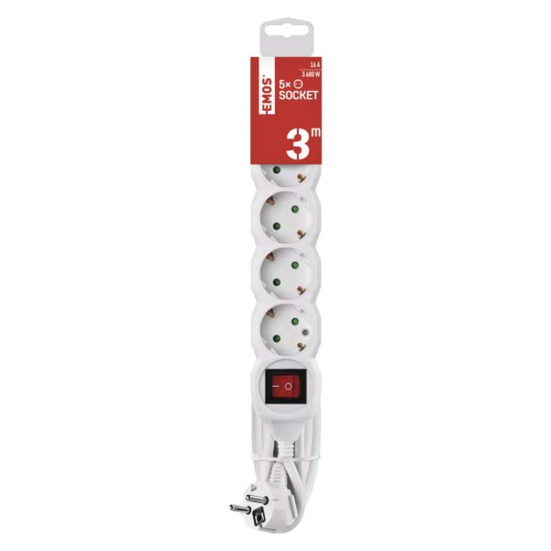 Extension Cord 3 m / 5 sockets / switch / white / PVC / 1.5 mm2 [3]