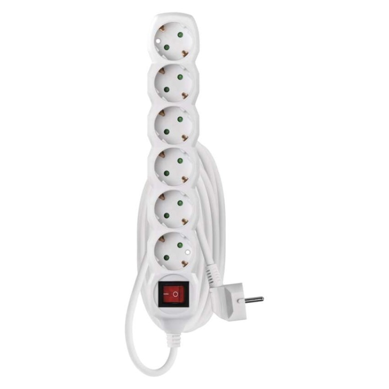 Extension Cord 3 m / 6 sockets / switch / white / PVC / 1.5 mm2 [2]
