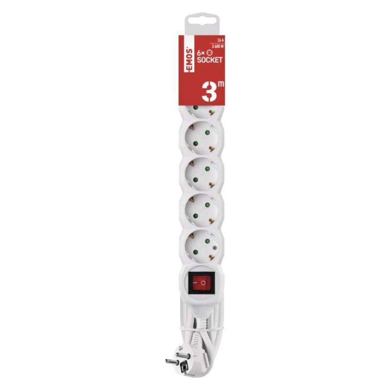 Extension Cord 3 m / 6 sockets / switch / white / PVC / 1.5 mm2 [3]